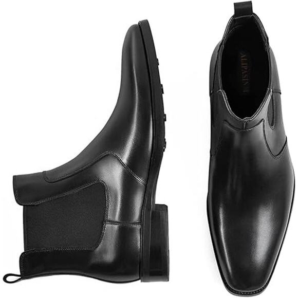 Mens Dress Boots Leather Chelsea Boots. Black, Size 8
